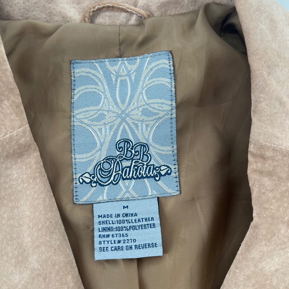 BB Dakota Suede Leather Blazer Womens M Taupe Brown Y2K Fitted Jacket - Picture 2 of 8
